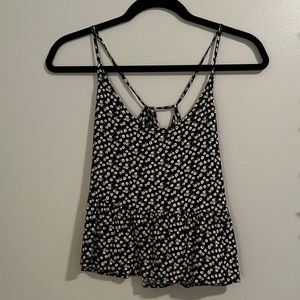 Black and White Floral Flowey Tie Back Tank Top (Small)/ Hollister